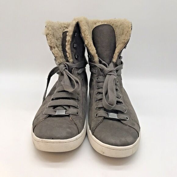 UGG Starlyn F27117D Sneaker Boots Women's 9 Gray Leather Shearling Lace Up Shoes - Picture 7 of 11